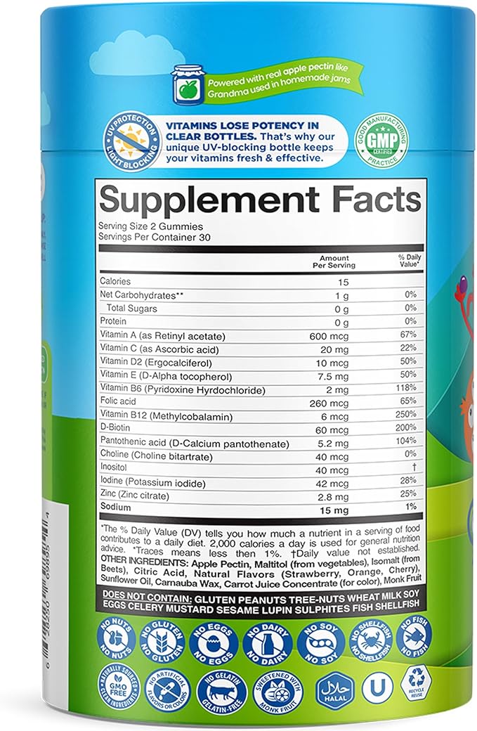Nutracelle NUTRAMIN Sugar-Free, Allergen-Free 100% Vegan Gummy Multivitamins for Kids - Great Tasting Natural Gummies Your Kids Will Love - 60 Count Bottle