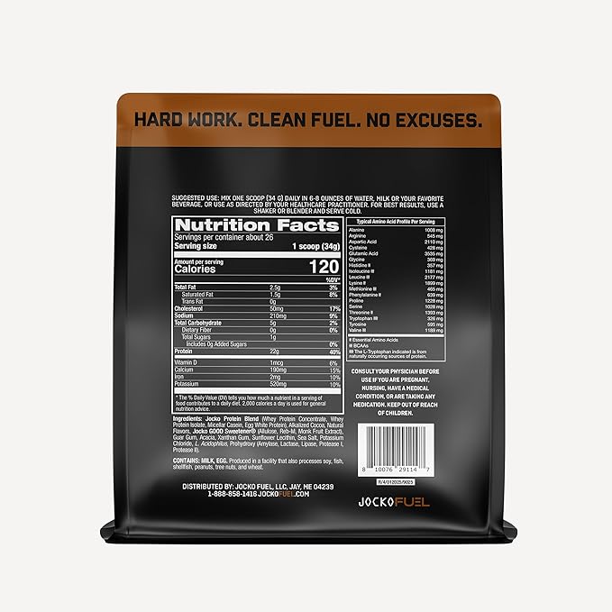 Jocko Fuel Whey Protein Powder, Chocolate Milkshake, 22g Protein, Digestive Enzymes + Probiotic Blend, No Sugar Added, with Essential Amino Acids + Electrolyte Minerals, 26 Servings