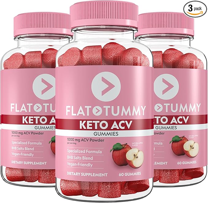 Flat Tummy Keto ACV Gummies, 60 Count – Specialized Formula, Post GLP-1 Keto Supplement, Vegan-Friendly, Non-GMO - Apple Cider Vinegar Gummies, BHB Salts, Beet and Pomegranate Superfood Powders