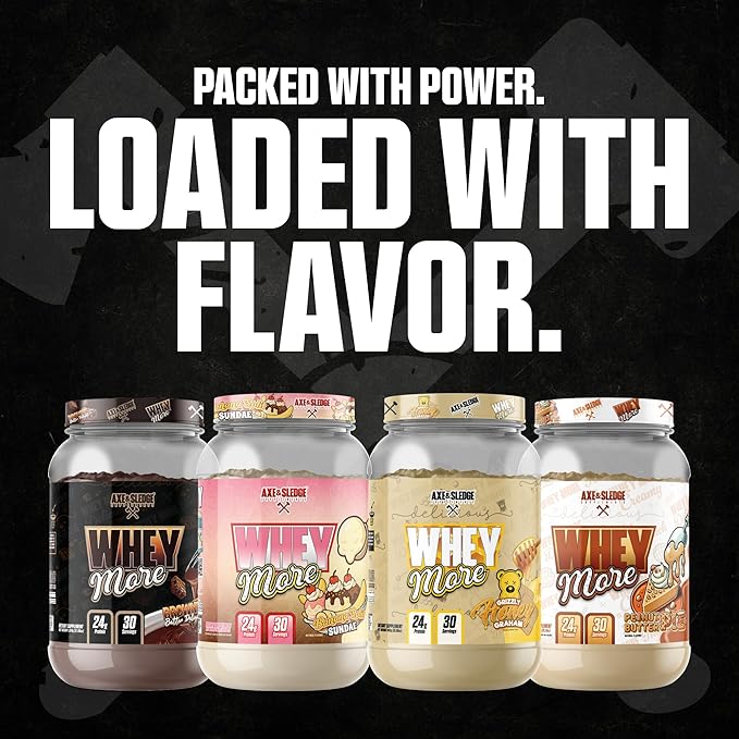 Axe & Sledge WHEY More Premium Protein Blend | 24g Protein, Whey Concentrate & Isolate | Prebiotic Fiber for Enhanced Absorption | Creamy, Delicious, Versatile | 30 Servings, Honey Grizzly Graham