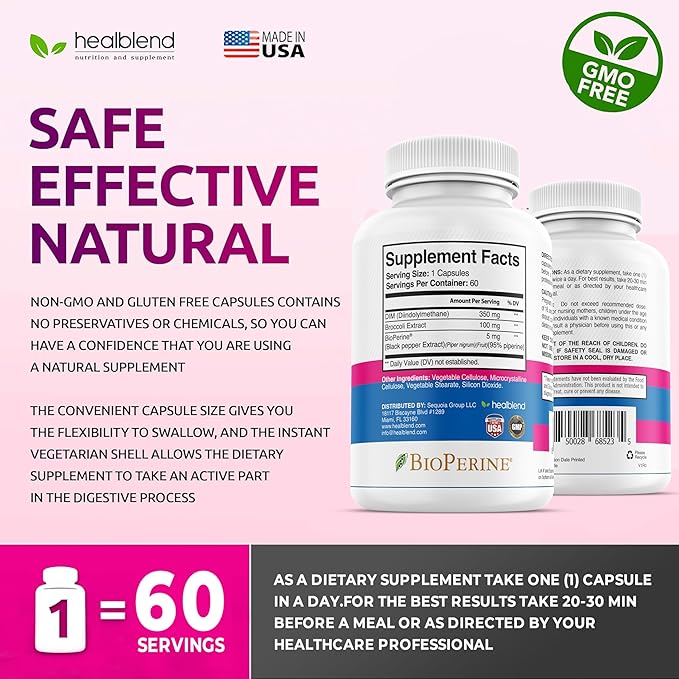 healblend DIM Ultra Dietary Supplement 350mg with Bioperine, Diindolylmethane, Estrogen Metabolism Support, Hormone Balance & PMS Relief, 60 Capsules (3)