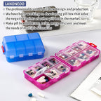 Foldable & Portable Weekly Pill Organizer 2 Times a Day with Clear Printed Labels - 7 Day AM PM Medicine Box, Week Daily Travel Pill Case Holder for Medications, Vitamin, Supplement - Clear Purple