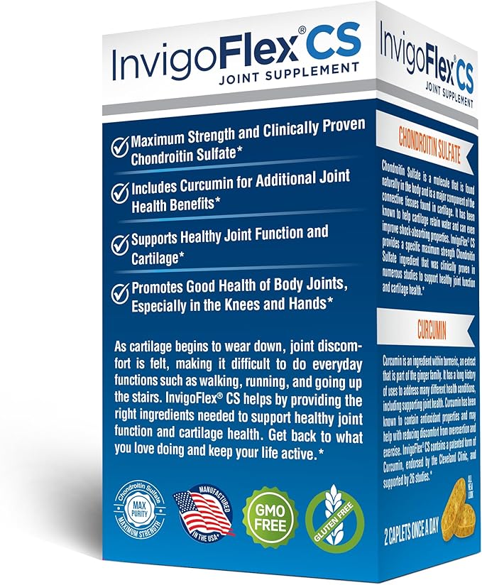 INVIGOFLEX® CS - Chondroitin Sulfate with Turmeric Curcumin Non GMO for Knee, Hand, Back & Hip Premium Joint Supplement