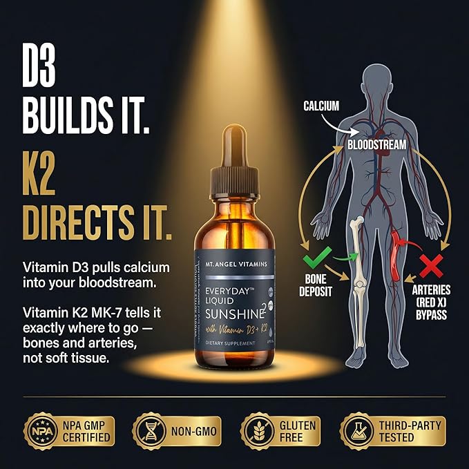 Mt. Angel Vitamins Liquid Vitamin D3 with K2 Drops – 5000 IU D3 Trans MK7 K2 – Vegan Non-GMO Gluten Free – Bone Heart Immune Support – Adults Kids & Toddlers | 2 fl oz