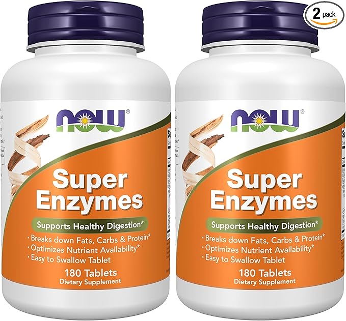 NOW Foods Supplements, Super Enzymes, Formulated with Bromelain, Ox Bile, Pancreatin and Papain, 180 Tablets (Pack of 2)