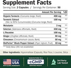 Melatonin 3mg Sleep Aid with L-Theanine & Valerian Root – Turmeric Curcumin Supplement with Ginger & Black Pepper – Organic Turmeric Supplement for Sleep, Calm and Stress Relief Support – 180 Capsules