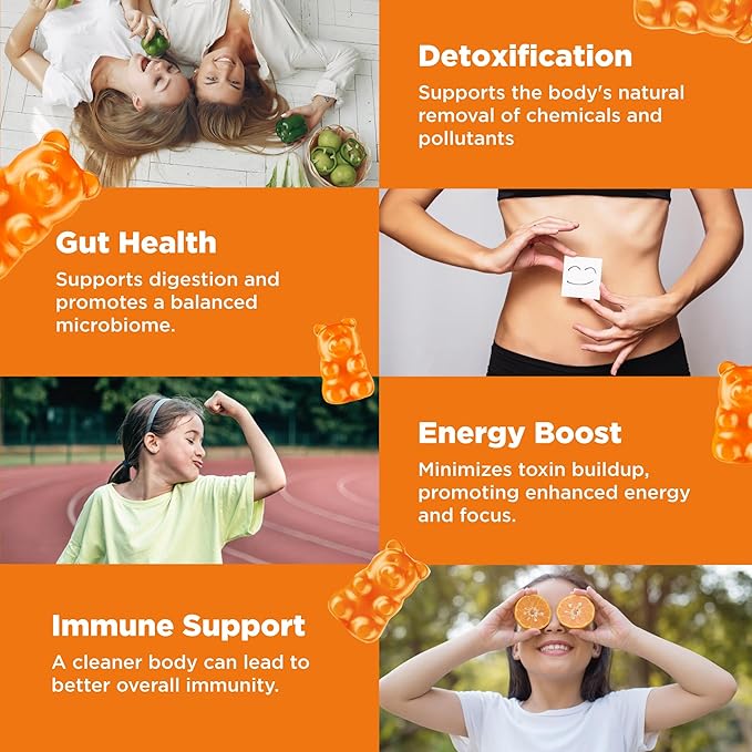 Zeolite Kids Detox Gummies - Total Body Cleanse Micronized Chewables Supplement with Chlorella - Orange Flavor Vegan Non-GMO Gluten-Free