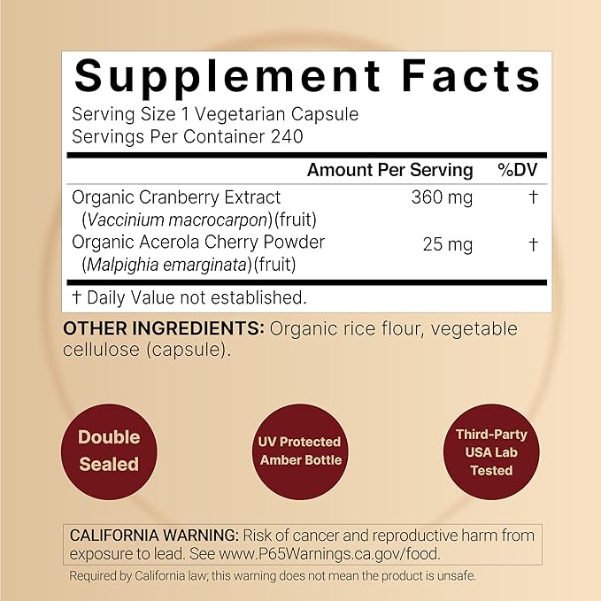 NatureBell 2 Pack Cranberry Concentrate with Acerola, 240 Vegetarian Capsules | Organic Cranberry Fruit Extract with Organic Acerola Cherry – Non-GMO, cGMP Manufactured
