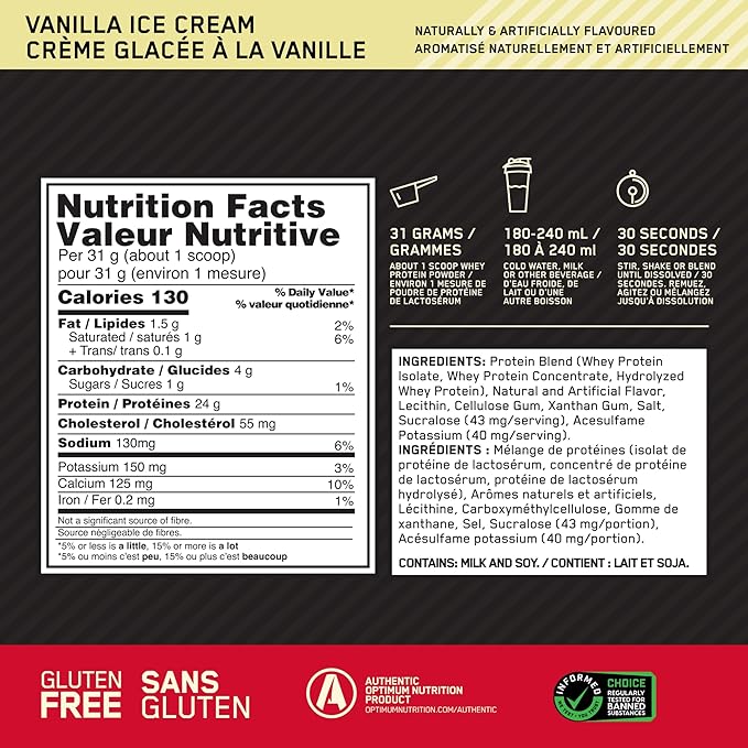 Optimum Nutrition Gold Standard 100% Whey Protein Powder, Vanilla Ice Cream, 2 Pound (Packaging May Vary) (Pack of 6)