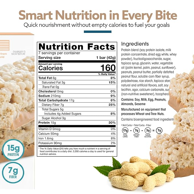 Wonderslim High Fiber Protein Bars, Fluffy Nutter | 15g Protein, 7g Fiber | Low Sugar, Low Carb | Healthy Indulgence | Satisfying, Supports Energy & On-the-Go Convenience, 7 Pack