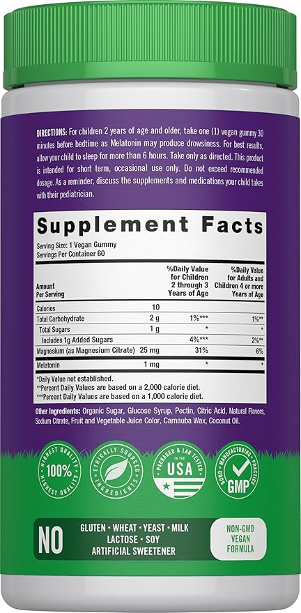 Lil' Sprouts Kids Melatonin & Magnesium | Bedtime Gummies | 60 Count | Berry Flavor | 100% Drug Free | Non-GMO and Gluten Free