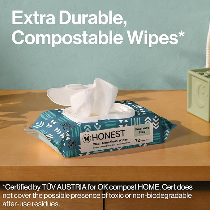 The Honest Company Hypoallergenic Multi-Use Baby Wipes for Sensitive Baby Skin, Balance Blues, 60 Count