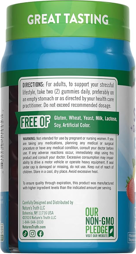 Nature's Truth Stress Relief Gummies for Adults | with Gaba, L Theanine, and Lemon Balm | Lemon Strawberry Flavor | Non-GMO & Gluten Free Supplement