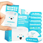 Impossibly Compact Travel Flushable Wipes - 99.5% Water and Aloe - Safe for Sensitive Skin, Hypoallergenic & Unscented - Travel Essentials for Adults, Kids & Baby Care - 24 Pack Total 144 Wipes