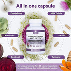 Liver Cleanse Detox & Repair Fatty Liver Supplements 28-in-1 Advanced Herbal Liver Health Supplement Formula - Milk Thistle Silymarin, Artichoke Extract, Dandelion & Apple Cider Vinegar - 60 Pills