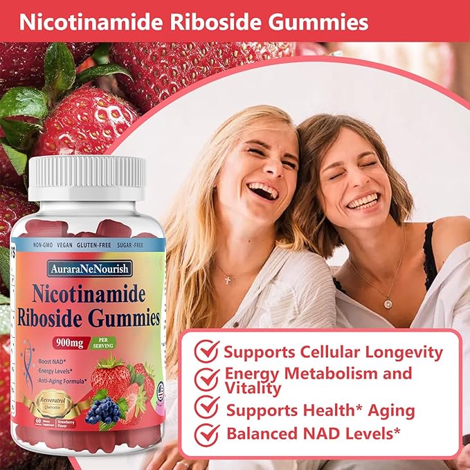 2 Pack NAD Resveratrol Supplement, Sugar Free 900mg Gummies with Quercetin, Collagen, Vitamin Support Anti Aging, Cell Regeneration, Energy Boost, Skin Improvement for Women Men