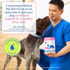Native Pet Skin & Coat Chews - Omega 3 Fish Oil for Dogs Skin & Coat Supplement - Itch Relief, Shiny Fur & Shedding Support - Collagen, Hyaluronic Acid, Biotin, Probiotics & Salmon Oil - 60 Chews