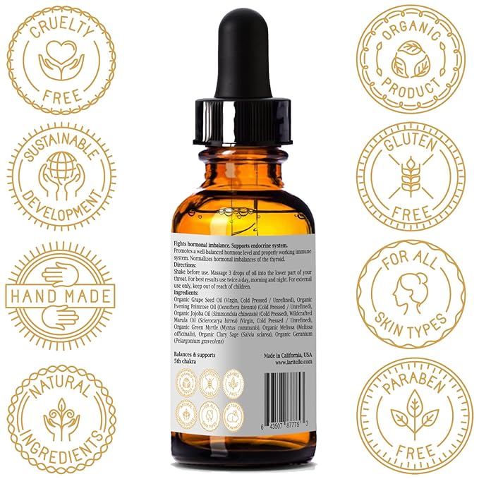 Laritelle Organic Hormonal Balance & Thyroid Support Treatment 1 oz | Fights Hormonal Imbalance, Supports Endocrine System| Normalizes Hormonal Imbalances of The Thyroid | Rejuvenating, Age Defying
