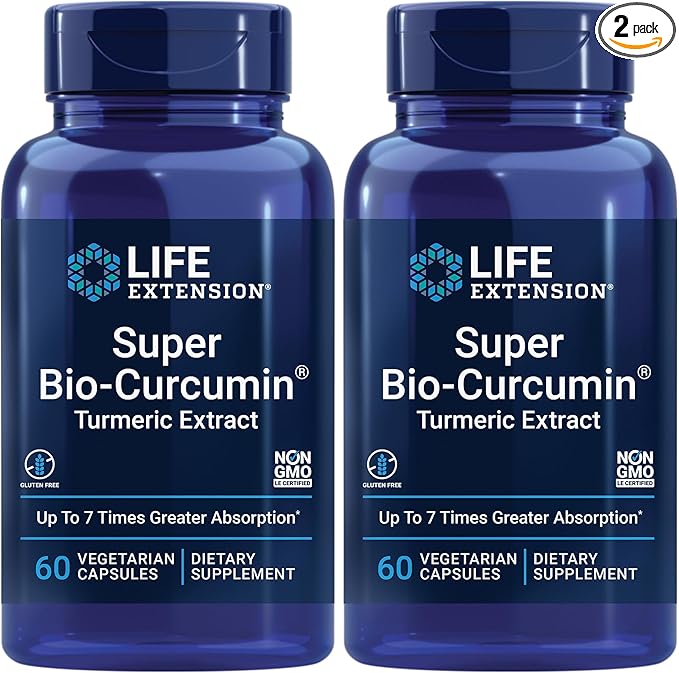 Life Extension Super Bio-Curcumin Turmeric Extract – Highly-Absorbable Curcumin for Whole-Body Health Support – Gluten-Free, Non-GMO, Vegetarian – 60 Vegetarian Capsules (Pack of 2)