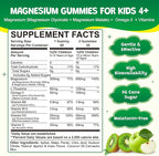 Magnesium Glycinate Gummies for Kids & Adults - Sugar Free Magnesium Malate with L-Theanine, Omega-3, Vitamin D3, B6, B12, C- Sleep, Calm, Relaxation, Brain, Bones, Green Apple & Kiwi, 60ct (2 Pack)