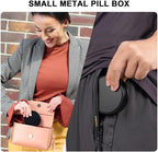 Metal Pill Case 4 Compartments - Travel Pill Organizer Waterproof, Small Pill Box for Purse, Compact Medicine Container Pill Dispensers Holder for Vitamin, Fish Oil, Supplement (Black)