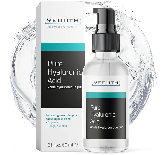 YEOUTH Pure Hyaluronic Acid Serum for Face 99% for Dry & Dull Skin, Hydrating Hyaluronic Acid Face Serum for Women & Men, Facial Care For All Skin Types 2oz