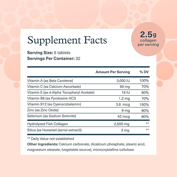 Youtheory Marine Collagen Tablets - 2,500 mg Fish-Sourced Collagen Peptides- with Vitamins A, C, E, B6 & B12 - Supports Joint & Nail Health* - Highly Absorbable - 160 Tablets (32-Day Supply)