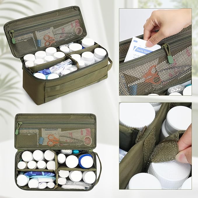 First Aid Bag Empty Pill Box Organizer,Tactical Medical Bag Case,Portable EDC Travel Medicine Pill Bottle Organizer (Green)