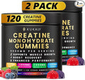 KUKALY Creatine Monohydrate Gummies for Men & Women, 9000MG Creatine Gummies Sugar Free Mixed Flavored with L-Taurine, BCAA 2:1, B12 B6 for Boost Strength, Focus & Endurance, Vegan, Non-GMO, 2 Bottle