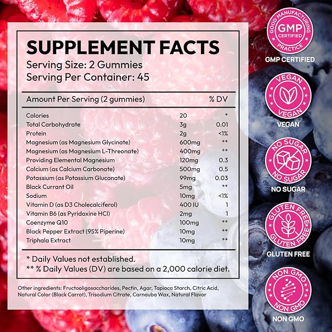 Magnesium Glycinate Gummies 1000mg – x2 High Absorption Magnesium Gummies for Women, Men & Kids – Sugar Free Vegan Supplement with CoQ10