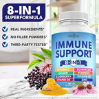 8 in 1 Immune Support Booster Supplement with Echinacea, Vitamin C and Zinc 50mg, Vitamin D 5000 IU, Turmeric Curcumin & Ginger, B6, Elderberry (8 in 1 Capsules (Pack of 3))