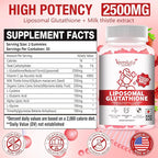 1 Pack 2500MG Liposomal Glutathione Gummies, 2X Absorption Liposomal Glutathione for Women-Complex L-Cysteine, Antioxidant, Skin & Liver Support, Strawberry Flavor, 60 Count