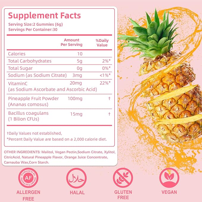 Premium Feminine Balance Gummies for Women – Pineapple Flavor – pH Balance, Immune & Digestive Support – Vegan, Gluten-Free – 60 Gummies (30-Day Supply)