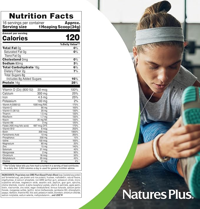 NaturesPlus SPIRU-TEIN, Banana - 1.2 lbs - Plant-Based Protein Shake - Non-GMO, Vegetarian, Gluten Free - 16 Servings