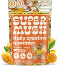 SuperMush Daily Creatine Gummies with Cordyceps - Daily Superfood - Sugar Free Creatine Monohydrate Supplement for Strength, Focus, and Recovery – Vegan Gummy Formula, Mango Flavor, 20-Day Supply