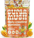 SuperMush Daily Creatine Gummies with Cordyceps - Daily Superfood - Sugar Free Creatine Monohydrate Supplement for Strength, Focus, and Recovery – Vegan Gummy Formula, Mango Flavor, 20-Day Supply