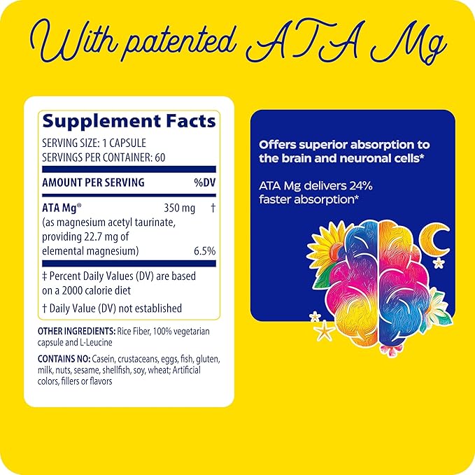 Enzymedica, Magnesium Mind with ATA Mg, 24% Faster Absorption, High-Bioavailability Magnesium for Sleep, Stress & Cognition, 60 Count