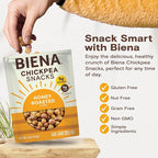 BIENA Chickpea Snacks - Crunchy Roasted Chickpeas - High Fiber Protein Snacks for Adults and Kids - 4-Pack, 5 Ounce Bags - Honey Roasted