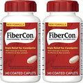 FiberCon Fiber Therapy Coated Caplets, Safe, Simple & Comfortable Insoluble Fiber for Bowel Irregularity, Comfortable Constipation Relief with No Gas or Bloating, 140 Caplets (Pack of 2)