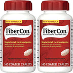 FiberCon Fiber Therapy Coated Caplets, Safe, Simple & Comfortable Insoluble Fiber for Bowel Irregularity, Comfortable Constipation Relief with No Gas or Bloating, 140 Caplets (Pack of 2)