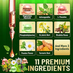 11in1 Cortisol Liquid Supplement with Ashwagandha, Magnesium Glycinate Chelate, L-Theanine, Phosphatidylserine, St.John's WortL-Theanine and More - Immune & Mood Balance - 1 FL Oz - 30 Day
