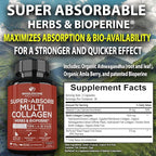 Wholesome Wellness Super-Absorb Multi Collagen Pills (Type I II III V X) Organic Herbs & Bioperine - Hair, Skin, Nails - Hydrolyzed Peptides Protein Supplement for Women & Men (90 Capsules)