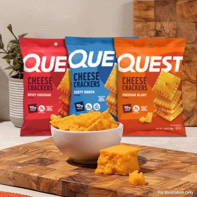 Quest Cheesy Protein Crackers Variety Pack, Zesty Ranch, Cheddar Blast, Spicy Cheddar, High Protein, Low Carb, 12 Count (4 each flavor)