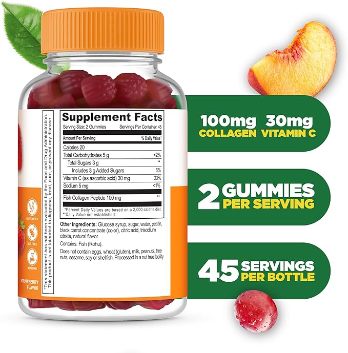 Lifeable Collagen Peptides Gummies | 100mg with Vitamin C | Great Tasting Collagen Supplements | Vegetarian Hair Skin and Nails Gummies | Collagen Gummies for Adults, Men, Women | 90 Gummies