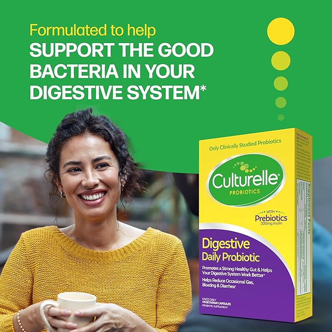Culturelle Daily Probiotic Capsules For Men & Women, Most Clinically Studied Probiotic Strain, Digestive & Gut Health, Supports Occasional Diarrhea, Gas & Bloating, 1 Month Supply, 30 CT
