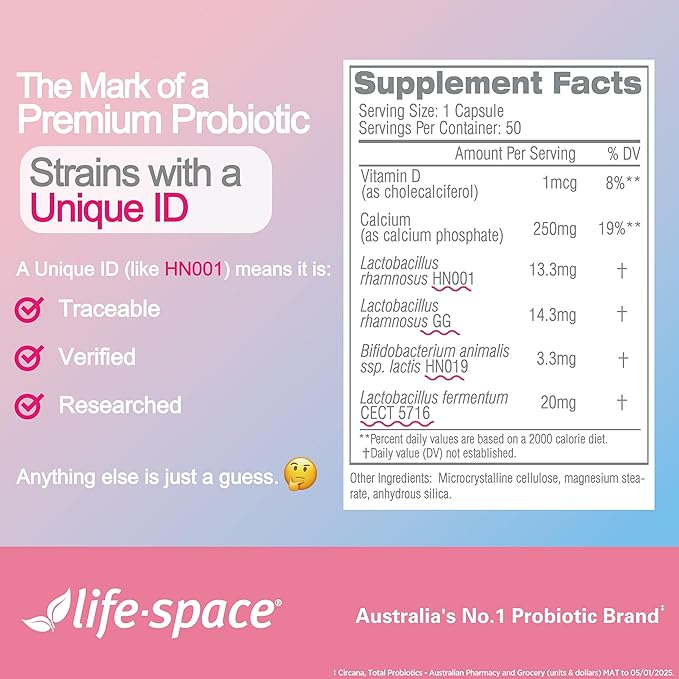 Life-Space Probiotic for Pregnancy & Breastfeeding, 3 in 1 Probiotic for Women, Clinically Proven for Mom's Breast, Gut & Vaginal Health, Baby Growth Support, 15 Billion CFU & 4 Strains, 50 Capsules