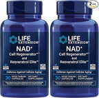 Life Extension NAD+ Cell Regenerator™ & Resveratrol Elite™*,nicotinamide riboside,Trans-resveratrol,quercetin,Fisetin,Heart Health,Healthy Aging,Vegetarian,Non-GMO,Gluten Free, 30 Capsules (Pack of 2)
