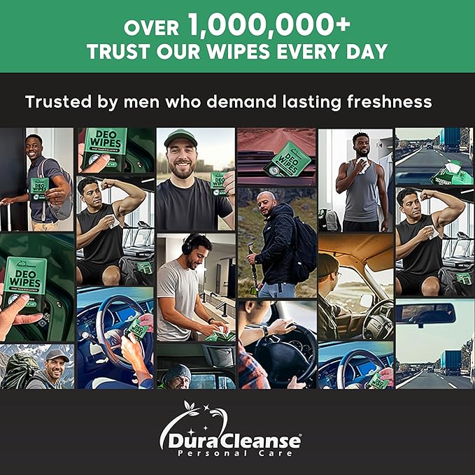 Dura Cleanse Deodorant Wipes for Men - Freshening Body Towelettes for Post-Workout, Travel, and Daily Deodorizing - On-the-Go Fresh Scent Cleansing Wipes, 64 Count (1 Pack)