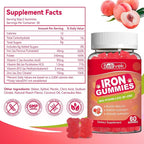 2 Pack Iron Supplement Gummies for Women & Men - Iron Gummies with Folate Vitamin C B12 B6 Zinc, Peach Flavor, Vegan 120 Gummies