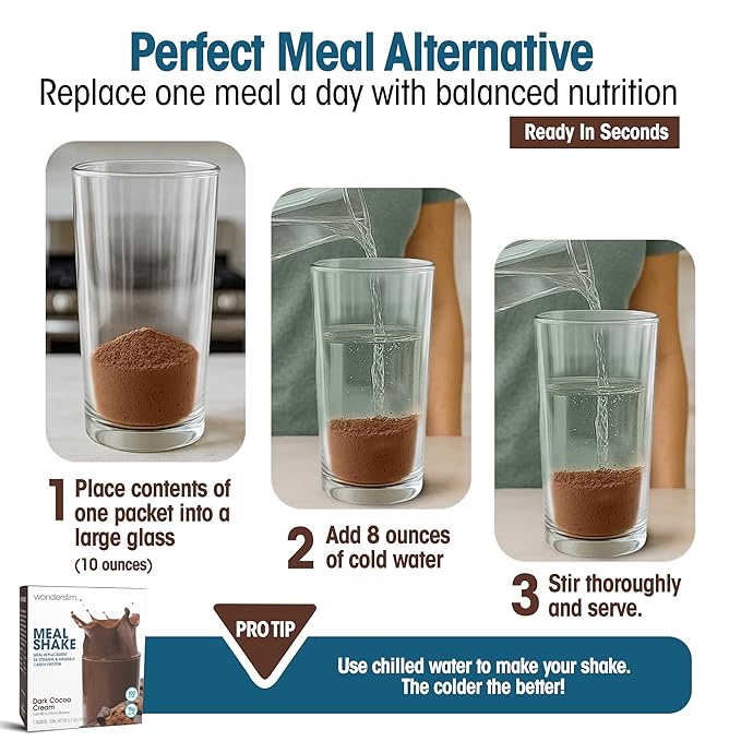 WonderSlim Meal Replacement Shake, Dark Cocoa Cream, 15g Protein, 24 Vitamins & Minerals, Gluten Free, Low Carb (7ct)